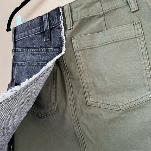 NWT Hudson color block asymmetrical frayed mini skirt khaki and black denim - Picture 10 of 16